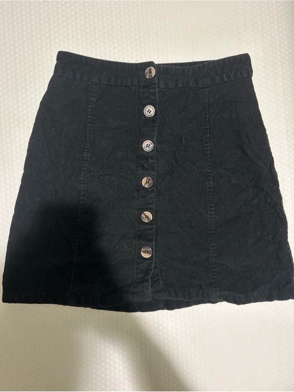 Black Button-Front Corduroy Mini Skirt, size M but fits like a S